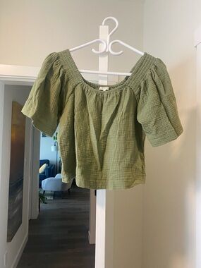 Z Supply Olive Green Smocked Square-Neck Blouse